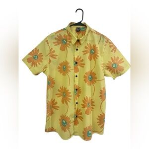 Neff Shirt Men's Yellow Smiley Face Flower Short Sleeve Cotton Button Up Sz XL